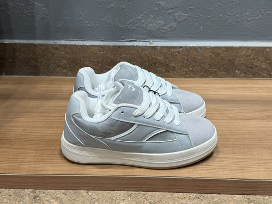 Chunky Court Sneakers – Silver Grey & White Detail