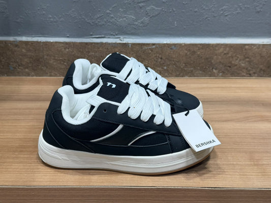 Bershka Chunky Court Sneakers – Black & White Detail