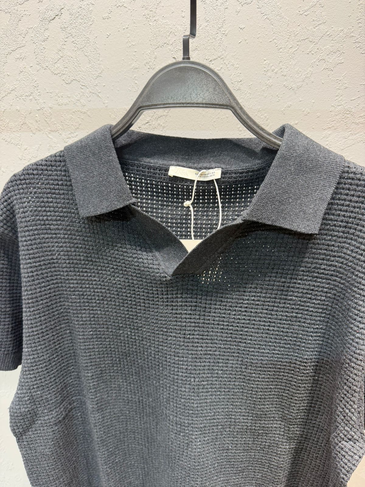 ZARA Waffle Knit Polo – Grey