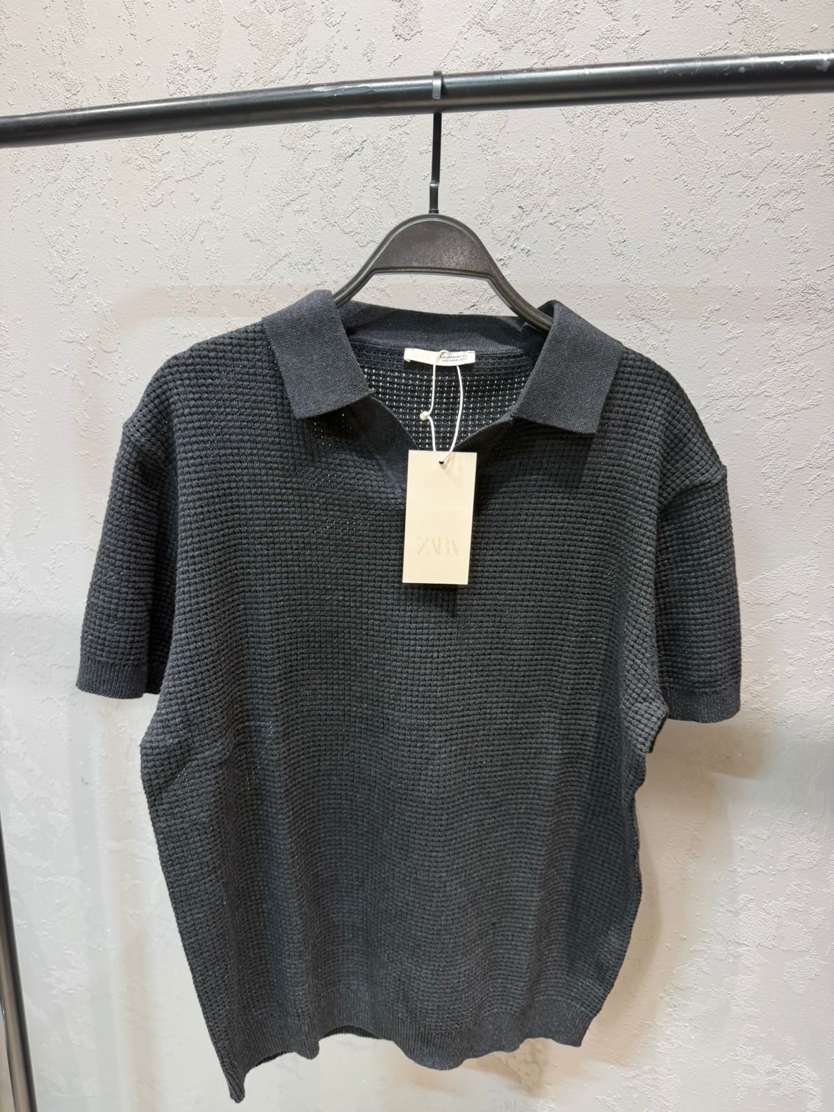 ZARA Waffle Knit Polo – Grey