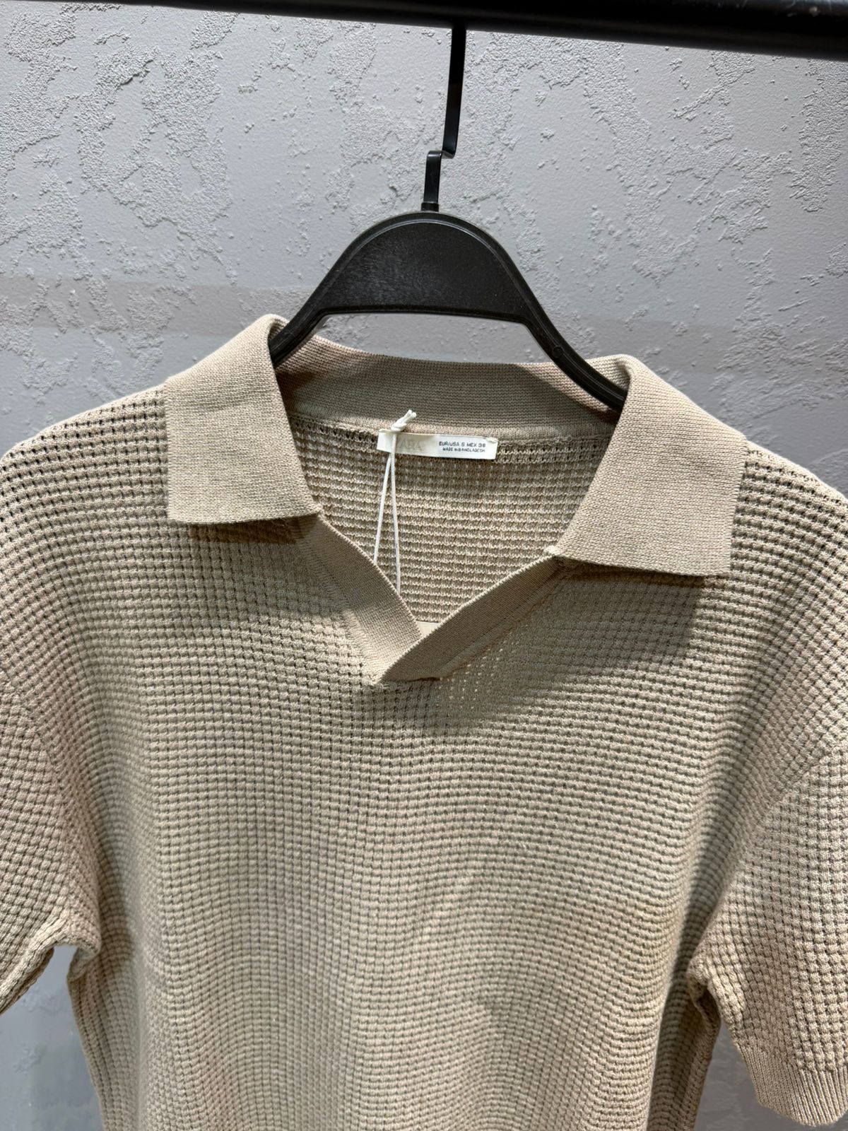 ZARA Waffle Knit Polo – Sand