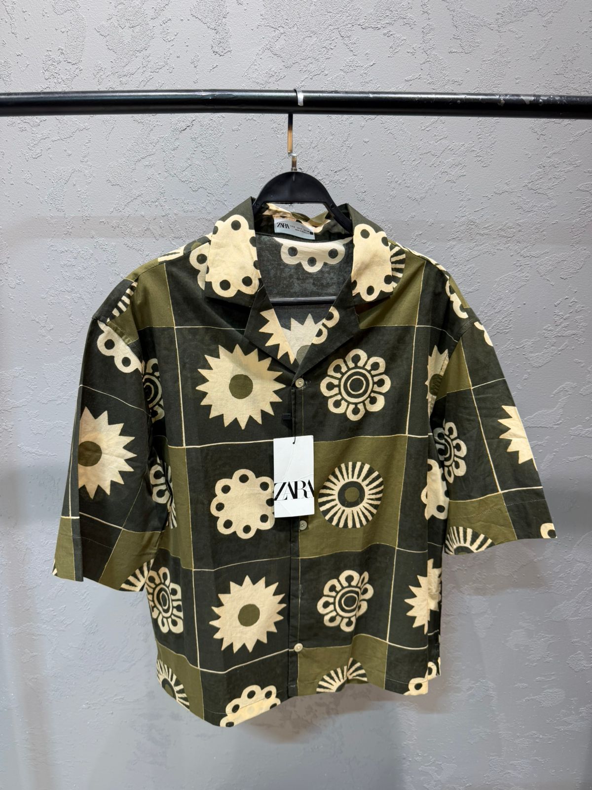 ZARA Printed Linen Shirt – Olive